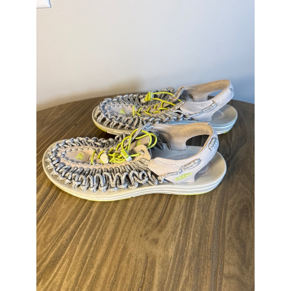 KEEN Uneek Sandals Women 11 Grey Lime Green‎ Excellent Braided Bungee 1014640 - Picture 2 of 10